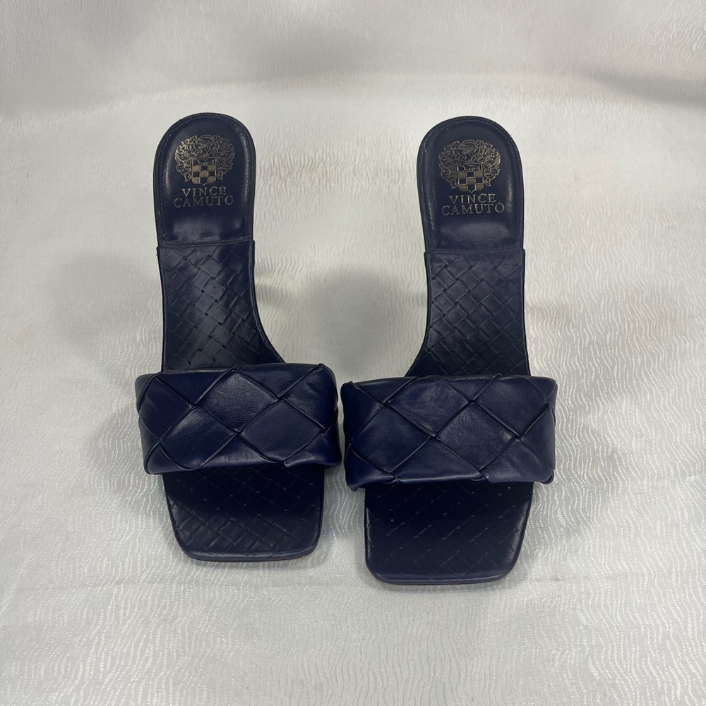 Vince Camuto Navy Quilted Square Toe Sandals